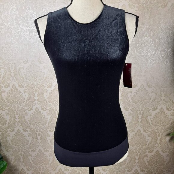 Commando Size Medium Black Velvet Bodysuit Sleeveless Snaps at Gusset NWT - Picture 1 of 15